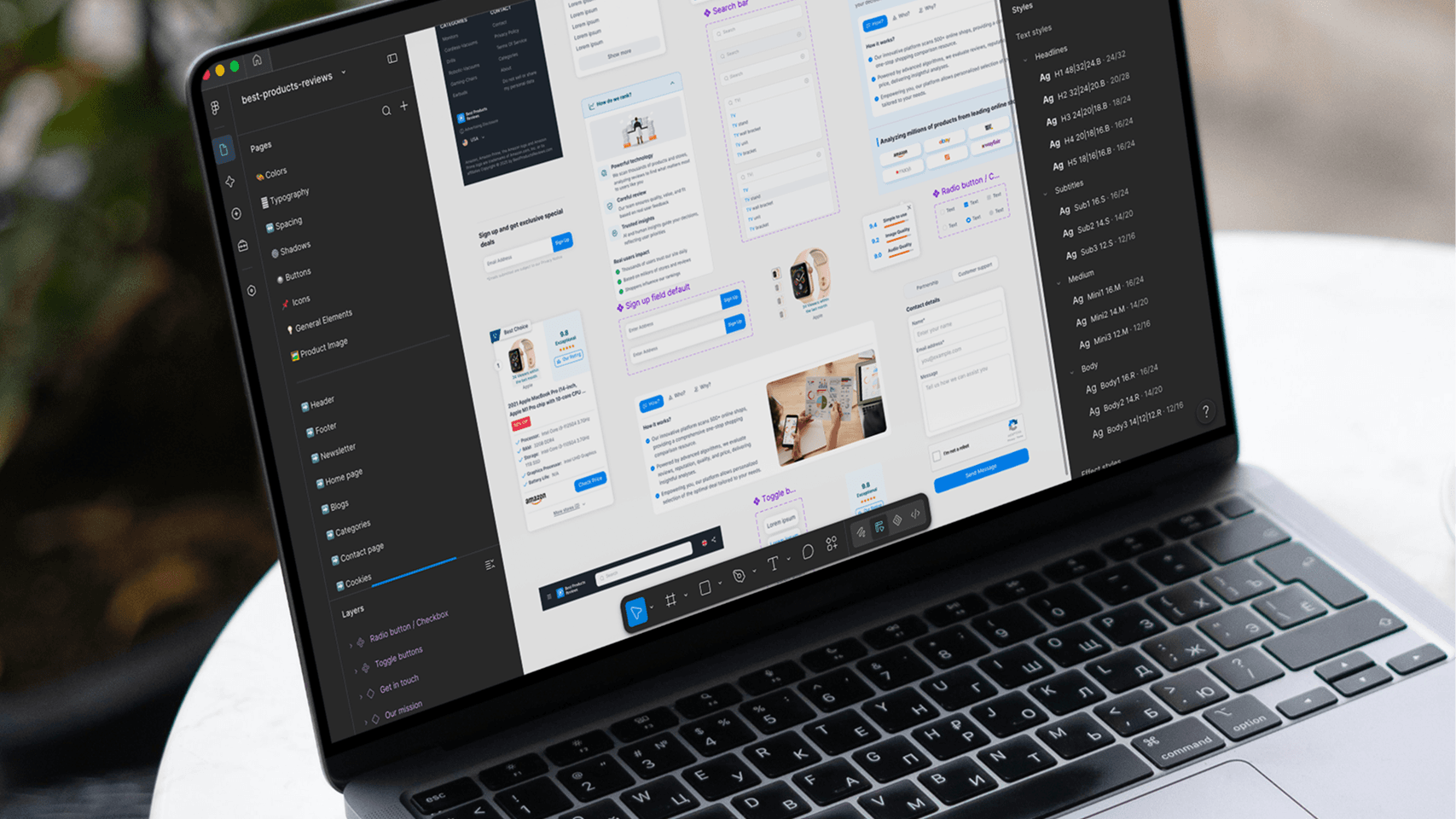 Top10 ecommerce design system displayed in Figma on a laptop